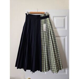 ADEAM Graf Skirt, check & Two Tone Pleated Navy Size 4 NWT $995